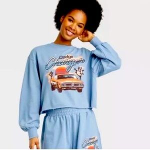 Target Dodge Charger Graphic Baby Blue Cropped Crew Neck Sweatshirt Size XXL